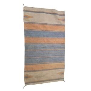 Vintage Southwestern Style Woven Rug Wall Hanging Decor Peach Blue